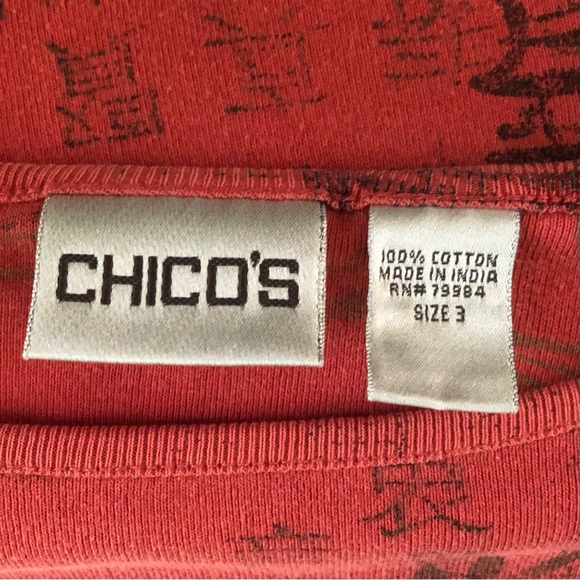 Vintage Y2K Chico's Red Chinese Characters Writing Pring Long Sleeve Top Large - Picture 4 of 4